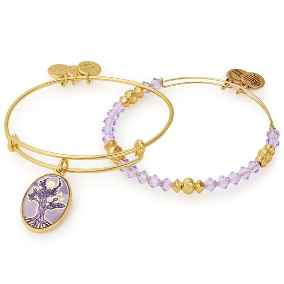 ALEX+ANI 2pc Bangle Set Swarovski Crystal Tree Of Life Shiny Gold - Picture 3 of 7